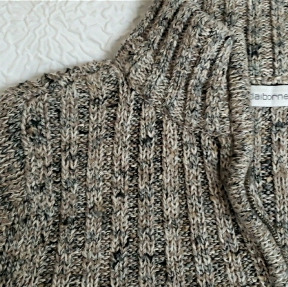 Liz Claiborne Ribbed Marbled Tan & Gray Knit 1/4 Zip Sweater, Size M - Picture 6 of 16